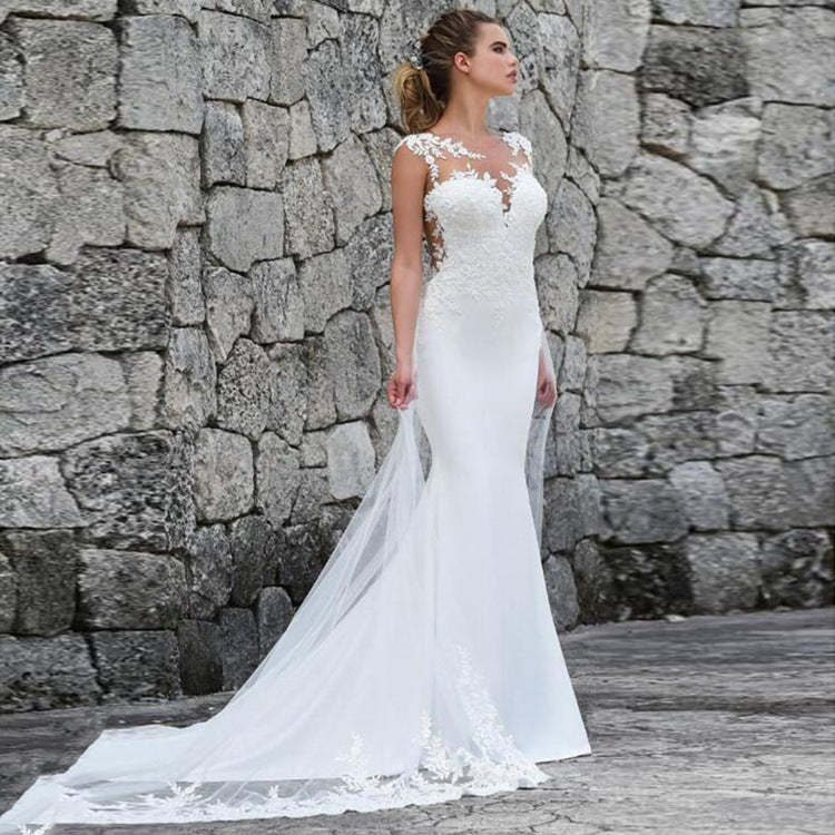 chinese dress ladies Country Vintage Lace 3/4 Long Lace Sleeves Wedding Dress Garden Weddin