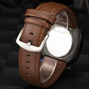 Montre à quartz pour homme décontractée avec bracelet en cuir véritable, nouvelle conception <span class=keywords><strong>2023</strong></span>, cadran rond à aiguilles creuses - Product Image 3