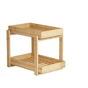 Bamboo Double Layer Storage Rack Solid Wood Pull Out Organizer For Cabinet <b>Under</b> Sink Kitchen - Product Image 5