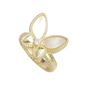 ขายร้อนเครื่องประดับเล็บทองผีเสื้อ Mother Of Pearl แหวนแฟชั่น Minimalist แหวน * T3257RGM