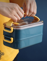 Boîte à lunch isotherme double couche en acier inoxydable 304 Syh1071, anti-brûlure, pour bureau, étudiants et adultes, avec poignée et compartiments, pour l'emballage alimentaire