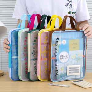 กระเป๋าเอกสารรูปตัว L แบบตาข่ายไนลอนใสพร้อมหูหิ้ว A4 หนังสือแฟ้มซิปกระเป๋านักเรียนโฮมสคูลสำนักงานจัดเก็บ - Product Image 2