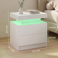 Ensemble de 2 tables de chevet modernes blanches avec éclairage LED, tiroirs en bois, table d'appoint pour chambre à coucher