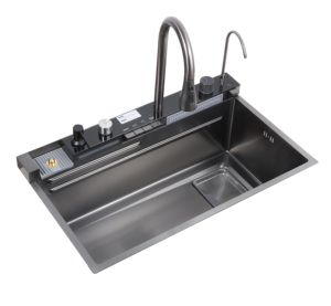 Robinet réglable, ensemble complet, vasque simple 750x450mm AW-7545LY |   Cuisine design haut de gamme 201 SS, encastrable, noir nano, fabrication artisanale - Product Image 3