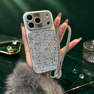 เคสโทรศัพท์หรูหราแบบ PC ประดับกลิตเตอร์กันกระแทกพร้อมสายคล้องสำหรับ iPhone - Product Image 4