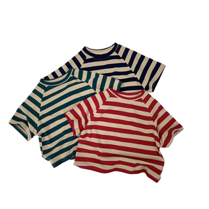 Verano bebé niño cuello redondo manga corta algodón rayas camisa bebé Top - Product Image 1