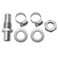Raccord de traversée pour tuyau de 1/2 pouce, en acier inoxydable, à double barbelure, traversant, avec écrou hexagonal et colliers de serrage