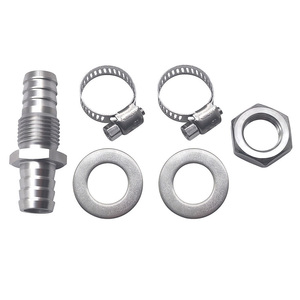 1/2" <b>Hose</b> Barb Bulkhead Fitting, Stainless Steel Double Barbed Straight Through Connector with Hex Nut & <b>Clamps</b> - Product Image 1