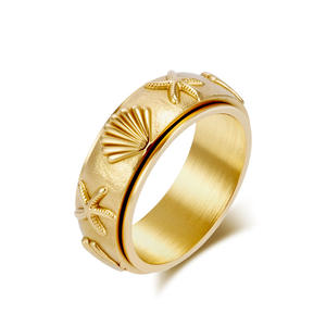 Seashell Starfish Rotating <b>Ring</b> Gold Black Steel Unisex Ocean Theme Jewelry Gift Index Finger <b>Ring</b> - Product Image 5