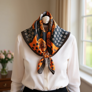 Pañuelo cuadrado Origin Rose de 70x70 cm, pañuelo de seda a la moda con diseño de lunares, elegante pañuelo para el cuello para mujer, multifuncional - Product Image 2