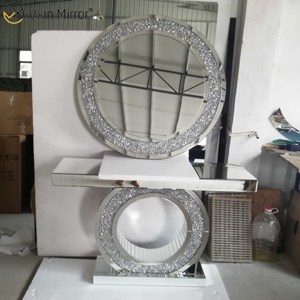 Rifornimento della fabbrica Moderna Argento Schiacciato Diamante Elegante A Specchio Consle Tavolo Con Specchio - Product Image 1