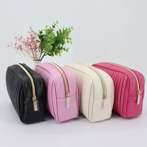 Manufacturer Custom New Large Professional Travel Storage Portable Pu Leather Make Up Makeup Cosmetic Bag With Zipper