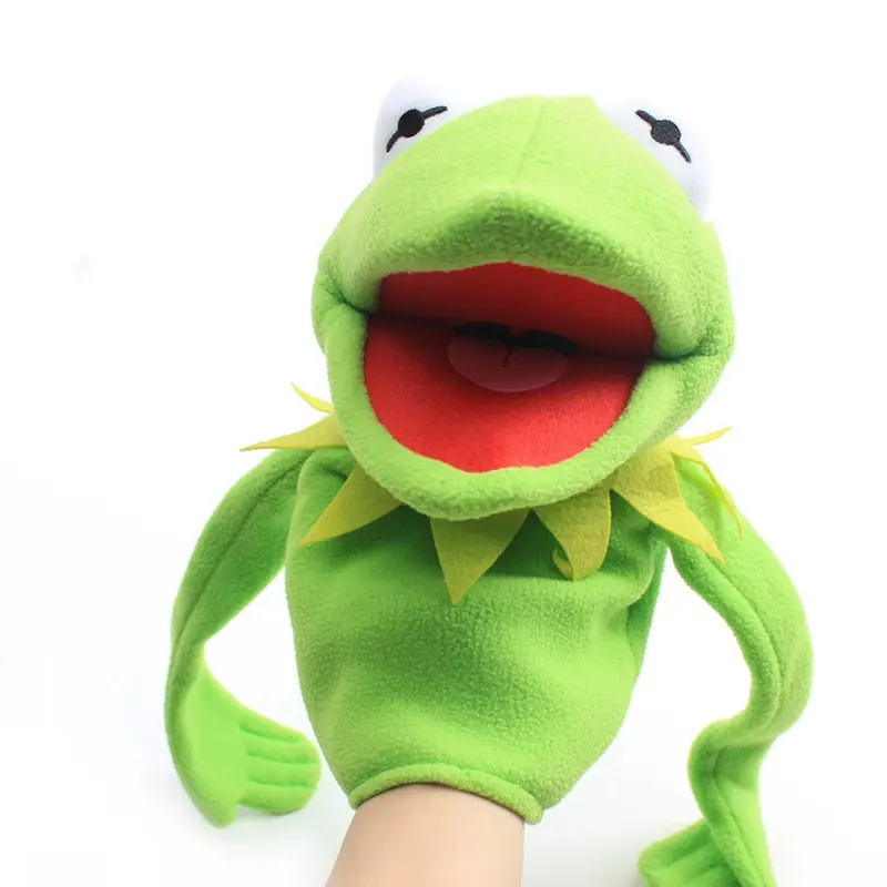 Penjualan langsung pabrik boneka katak sedih hijau 40cm boneka tangan katak mewah mengajar anak boneka tangan untuk anak-anak
