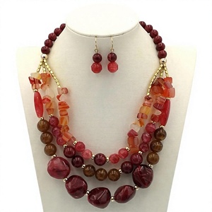 Nouvel ensemble de colliers multicouches perlés pour femmes, bijoux en pierre naturelle plaqué or, style bohème, cadeau de fête, boucles d'oreilles perles bleues et rouges - Product Image 2