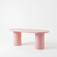 Table à manger ovale rose moderne avec piétement cylindrique, grand bureau sur piétement pour bureau à domicile, style crème, bureau en bois massif
