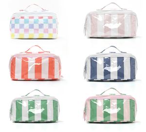 Bolsa de Cosméticos Transparente con Recubrimiento de PVC, Impermeable, con Rayas de Colores, Gran Capacidad, Portátil, con Asa - Product Image 2