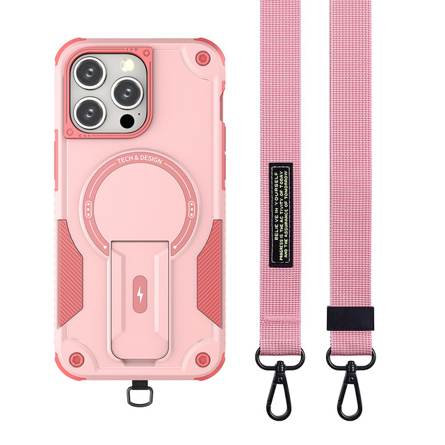 Crossbody Phone Strap Defend Case Hybrid Armour Magnetic Kickstand Mobile Phones Cover for IPhones 15 Pro Max Samsung S24 Ultra