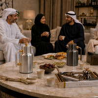 Nouvelle cafetière arabe Dallah 2026 en bronze et or, isolation supérieure 24 heures, carafe thermique sous vide avec intérieur en verre rose