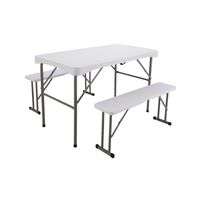Ensemble table et bancs pliants portables en PEHD 3 pièces pour extérieur, table de bière 3-en-1 pour pique-nique, camping, jardin, fête, barbecue, intérieur