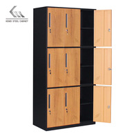 Casier de vestiaire à 9 portes en bois grainé avec rangement en acier, casiers métalliques pour salle de sport, chambre et personnel scolaire