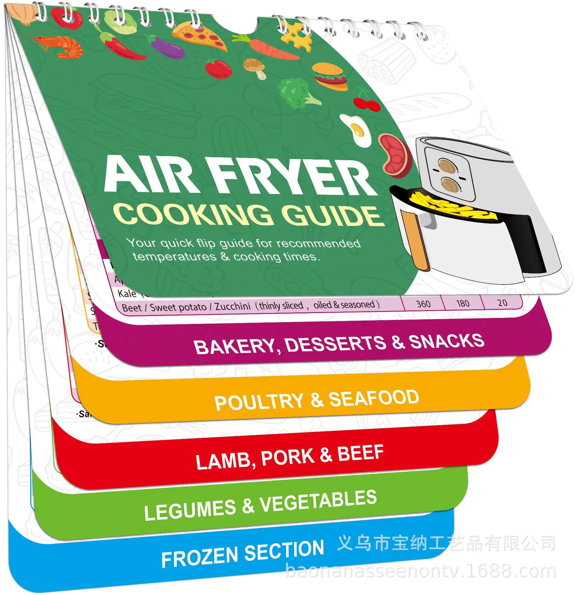 Không khí Fryer Cookbook Magnetic cheat Sheet, Hướng dẫn tập sách, Cookbooks ngay lập tức Phụ kiện lò nấu ăn nồi Temp lần biểu đồ