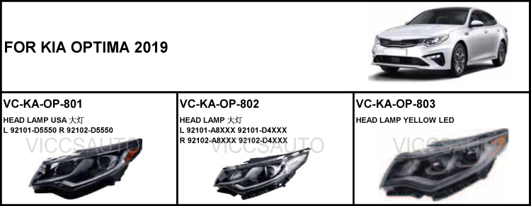 OEM 92101-A8XXX Headlight for KIA Optima 2019 - Halogen Car Light