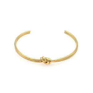 Cuff <b>Bracelet</b> Gold Steel Color Double Layer <b>Knotted</b> Open Design Unisex Jewelry - Product Image 5