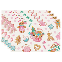 Ensemble de 4 sets de table en tissu imprimé motif Bonhomme en pain d'épices rose de Noël, 12x18 pouces, écologiques, résistants à la chaleur et durables