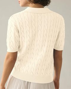 Nouveau col polo manches courtes femmes pull pull personnalisé décontracté ample couleur unie <span class=keywords><strong>tricot</strong></span>é haut câble pull pour les femmes - Product Image 2