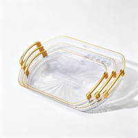 Plateau de service ovale en PET avec poignée dorée, 3 pièces/ensemble, empilable, pour fruits et collations, pour la maison, l'hôtel, la réception, vente en gros