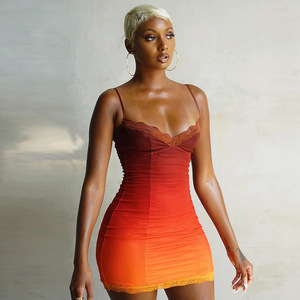 Nuovo <span class=keywords><strong>Abito</strong></span> Estivo <span class=keywords><strong>Arancione</strong></span> Sexy Aderente con Spalline, Moda Femminile Senza Maniche con Scollo a V in Pizzo, Abbigliamento Casual Slim <span class=keywords><strong>Mini</strong></span> Vestito da Donna - Product Image 1