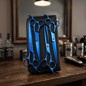 Ensemble de ciseaux de coiffure professionnels en acier inoxydable bleu, lame tranchante, manche long, pour droitiers, outils de salon - Product Image 3