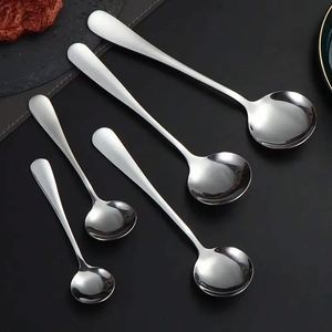 Factory Wholesale Custom Own Brand Stainless Steel Round <b>Spoon</b> for Coffee Soup - Product Image 1