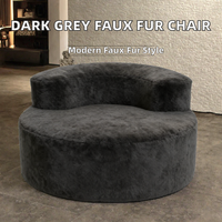 Fauteuil d'appoint moderne gris foncé en fausse fourrure, rembourré en mousse, dossier incurvé, pour appartement et salon