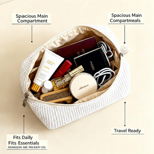 Bolsa de Maquillaje de Algodón Tipo Waffle, Bolsa Cosmética con Bordado Personalizado y Borla, Bolsa de Aseo Portátil para Viajes, para Mujeres, Uso Diario y Vacaciones - Product Image 2