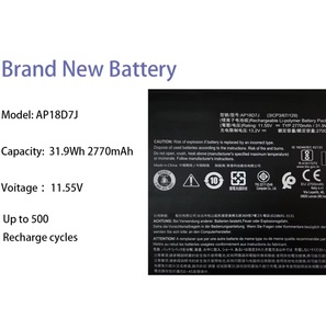 แบตเตอรี่คุณภาพสูง 31.9Wh 2770mAh รุ่น AP18D7J สำหรับเปลี่ยนใส่แล็ปท็อป <span class=keywords><strong>Acer</strong></span> <span class=keywords><strong>Swift</strong></span> <span class=keywords><strong>7</strong></span> SF714-52T-78V2 มีสินค้าในสต็อก - Product Image 1