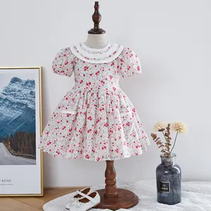 Летнее Детское платье с цветочным принтом, Винтажный дизайн, 100% хлопок, одежда для девочек, платье для девочек с цветами