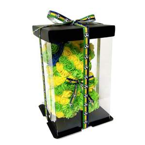 Ours en roses artificielles vert, jaune et bleu, personnalisé, en boîte acrylique, cadeau pour supporters de football brésiliens, idéal pour les soirées de supporters - Product Image 2
