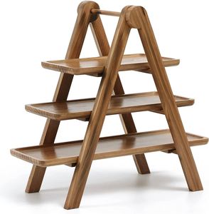 Bandeja de servir de madera al por mayor de 3 niveles, soporte rectangular de madera para cupcakes, bandeja de servir estilo rústico para fiestas, decoración. - Product Image 4