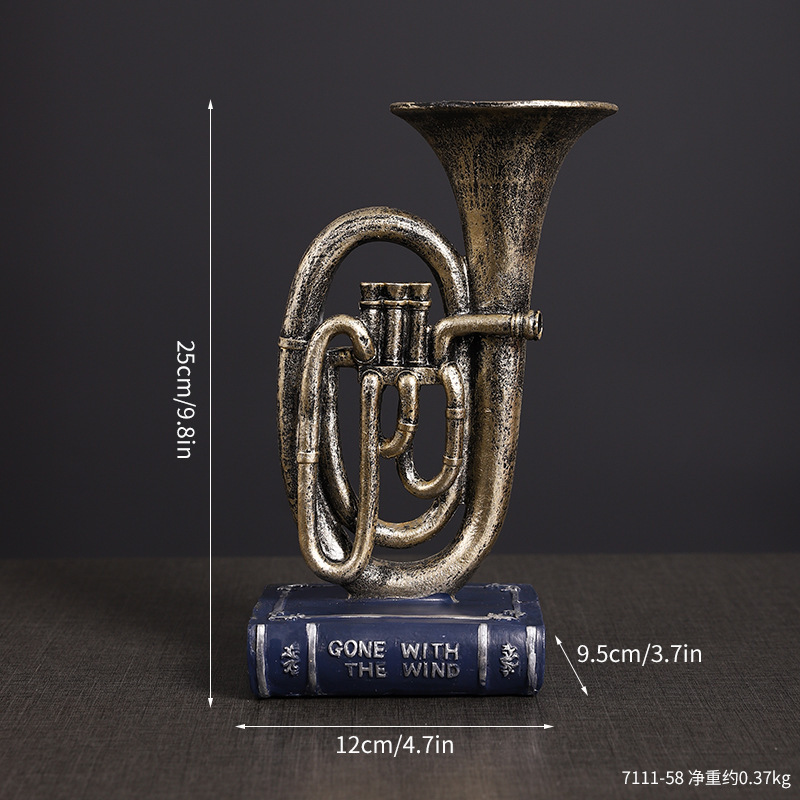 7111-58-แตรฝรั่งเศส--สีบรอนซ์โบราณ--ฐานรูปหนังสือ