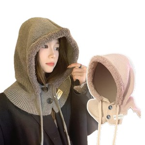 Écharpe à capuche en tricot épais pour femme avec cache-oreilles, bonnet chaud en laine, isolation thermique automne-hiver, pliable, courte longueur - Product Image 1