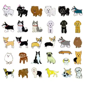 Alfileres de solapa personalizados de alta calidad para perros y mascotas, emblemas de Metal de dibujos animados, broche de amapola, insignias, Logo plateado, decoración artística para amantes de las mascotas