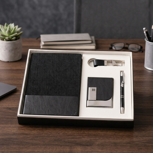 Ensemble cadeau d'affaires en cuir PU noir, carnet, stylo métallique, porte-clés, porte-cartes - Product Image 2