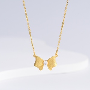 OEM plata 925 silver Golden bow Round Zircon necklace Everyday wear gift 18k gold plated butterfly ladies pendant necklaces - Product Image 1