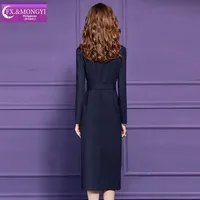 Robe chemise bleue FMY69371 sur mesure, style vintage, coupe ajustée, élégante, taille empire, boutonnage simple, jupe crayon, idéale pour l'hiver et le bureau