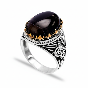 Oval Onyx Stone Tugra Design Ottoman <b>Men's</b> <b>Ring</b> Turkish Handmade Wholesale Authentic <b>Silver</b> <b>Men</b> <b>Ring</b> - Product Image 2