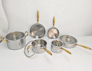 10pcs vàng thép không gỉ Cookware <span class=keywords><strong>Set</strong></span> <span class=keywords><strong>3</strong></span> ply búa thép không gỉ chậu và Chảo cảm ứng nồi cho hộ gia đình nhà bếp nấu ăn - Product Image 2