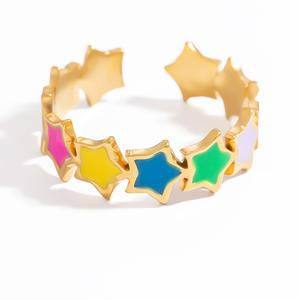 Fashion <b>Rings</b> Colorful Heart Star Design Gold Plated Women's Party Jewelry - Product Image 5