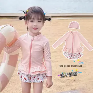 2025 mignon filles princesse maillot de bain une pièce à manches longues Protection solaire séchage rapide maillots de bain pour enfants - Product Image 1