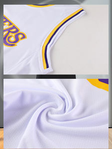 Ensemble de survêtement de basketball classique rétro jaune et violet respirant 100% fibre de bambou - Violet Or Dynastie Fan Équipement sportif <span class=keywords><strong>YONO</strong></span> - Product Image 6